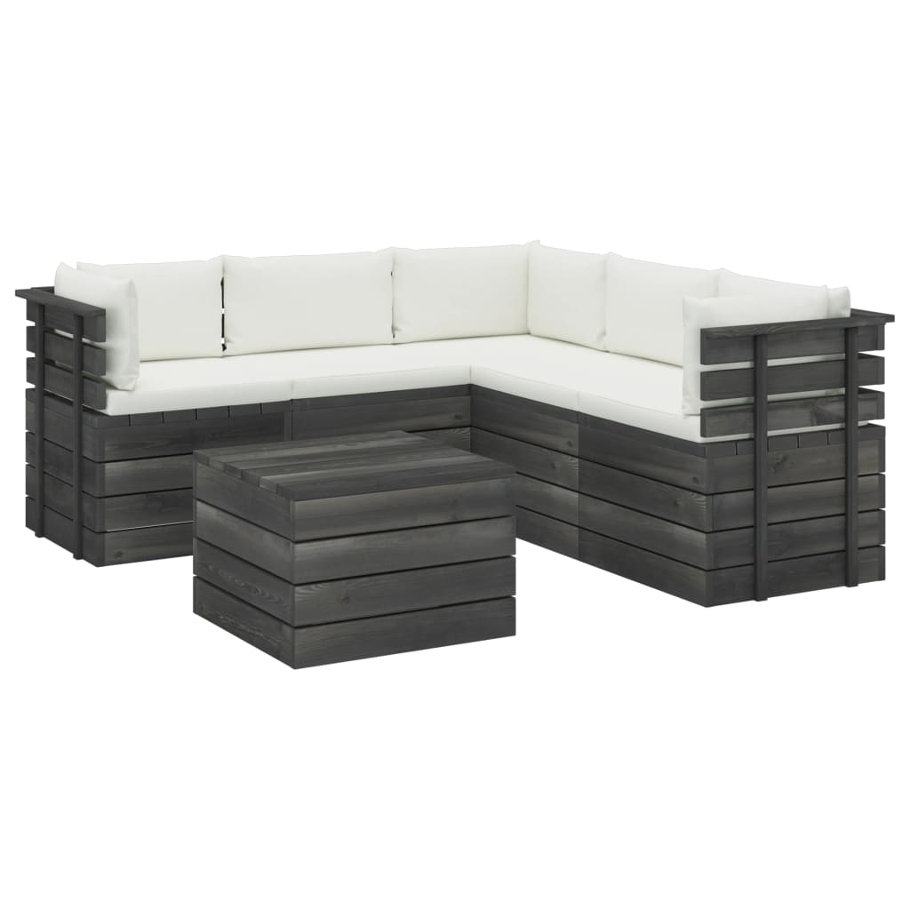 6-delige Loungeset met kussens pallet massief grenenhout