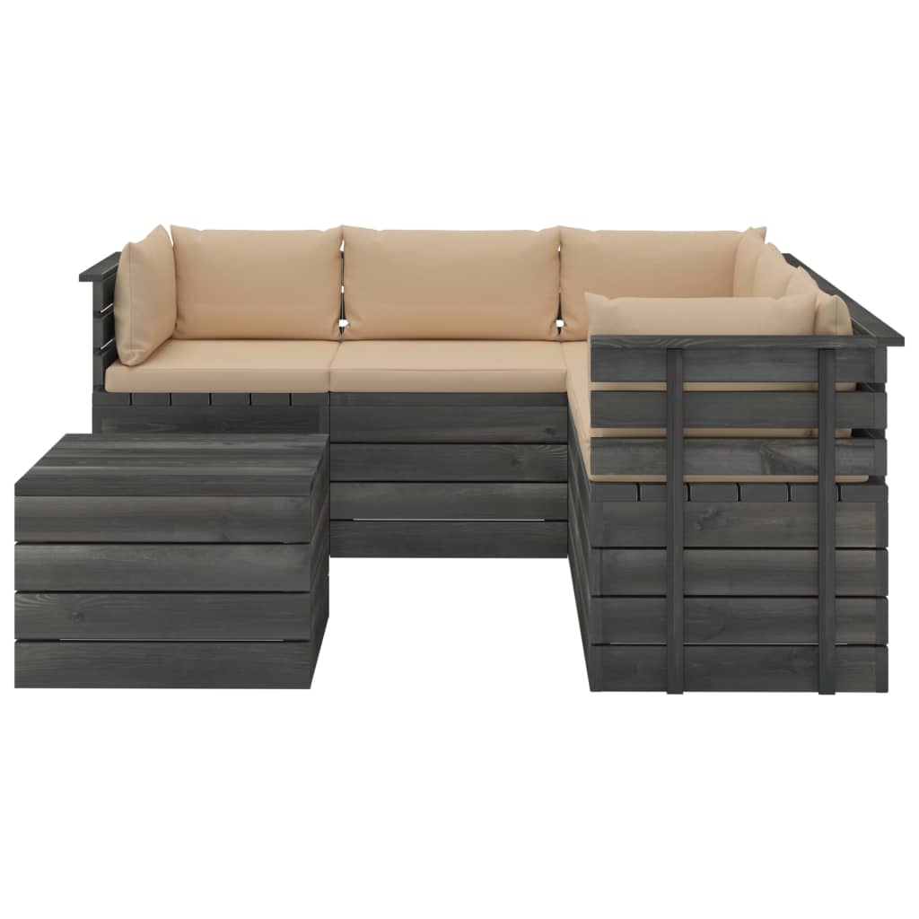 6-delige Loungeset met kussens pallet massief grenenhout