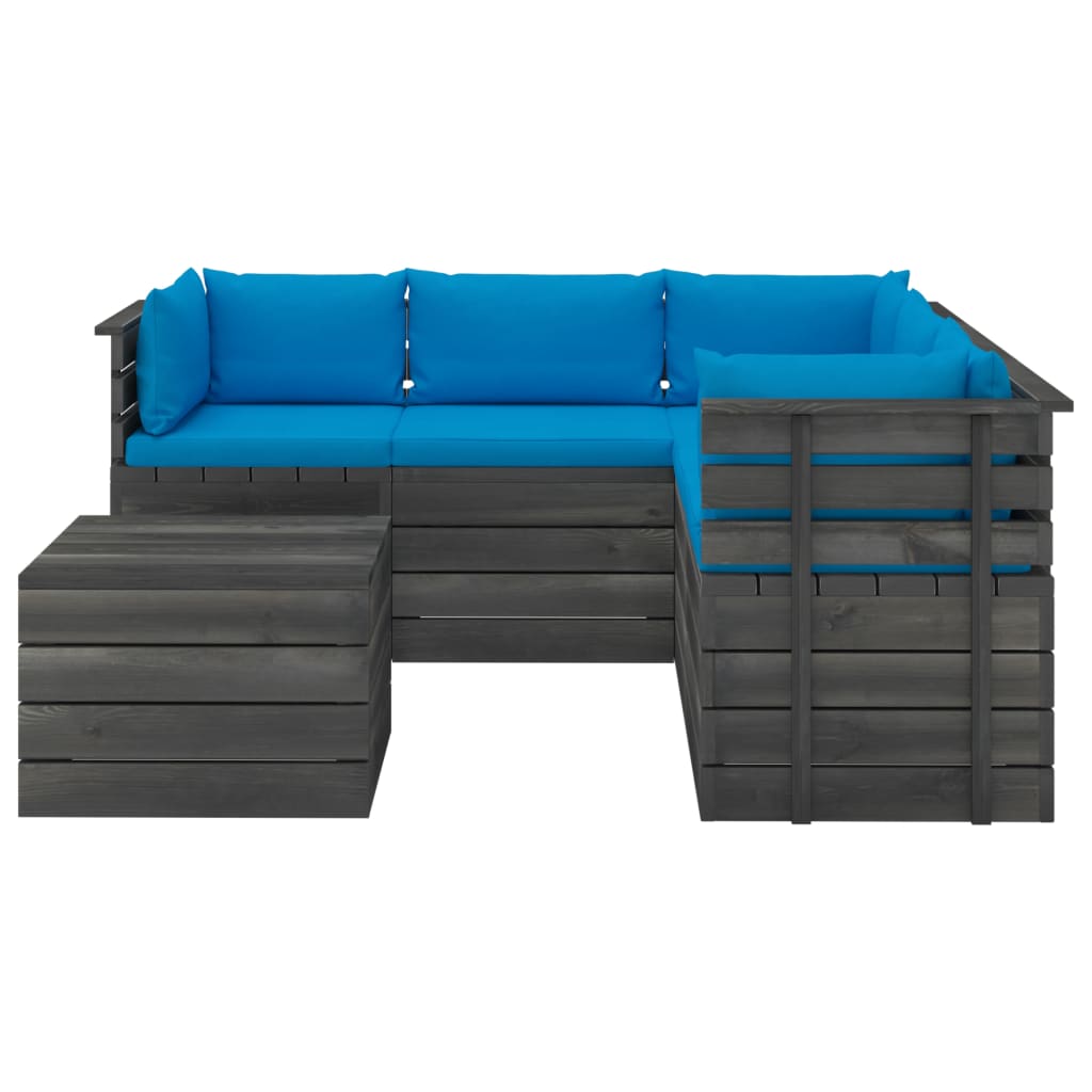 6-delige Loungeset met kussens pallet massief grenenhout