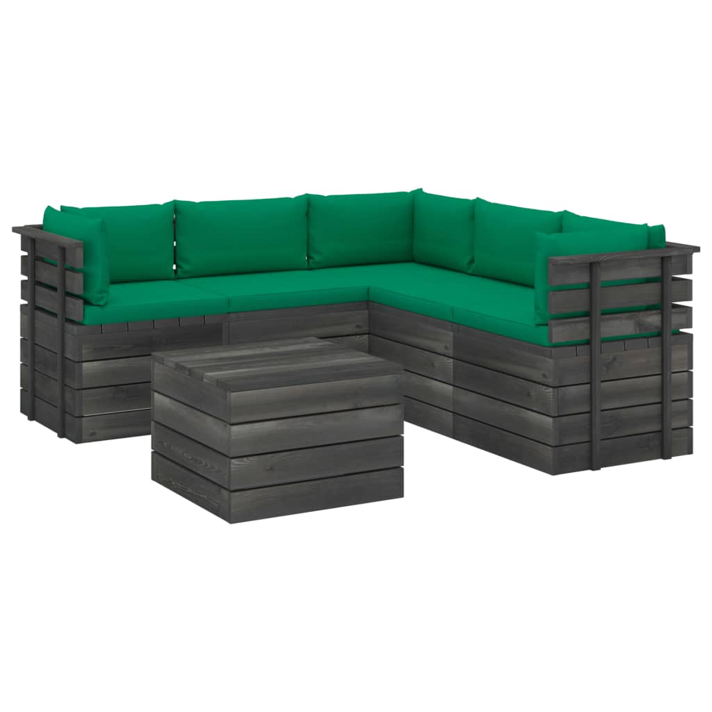 6-delige Loungeset met kussens pallet massief grenenhout