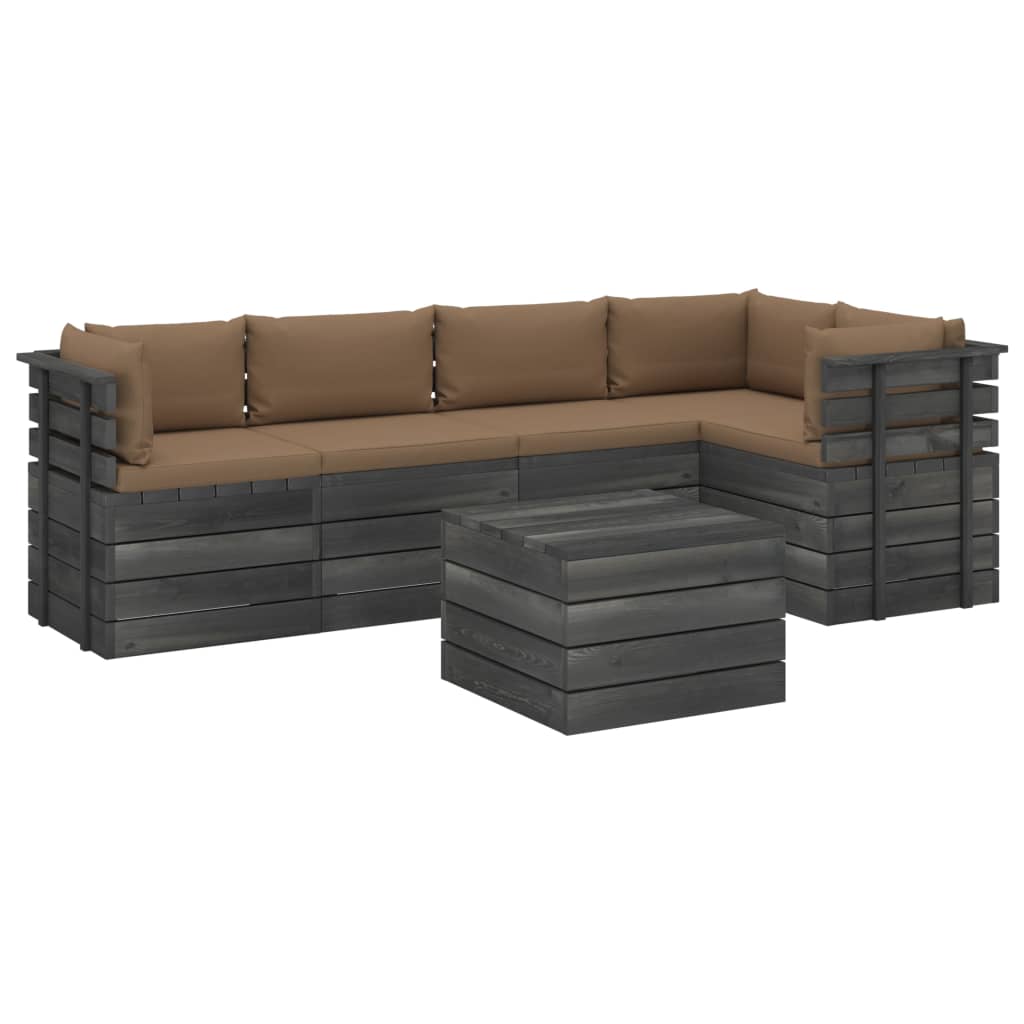 6-delige Loungeset met kussens pallet massief grenenhout