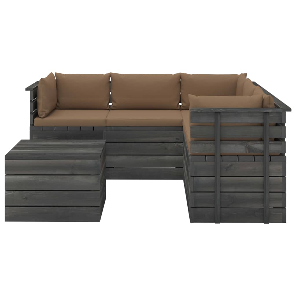 6-delige Loungeset met kussens pallet massief grenenhout