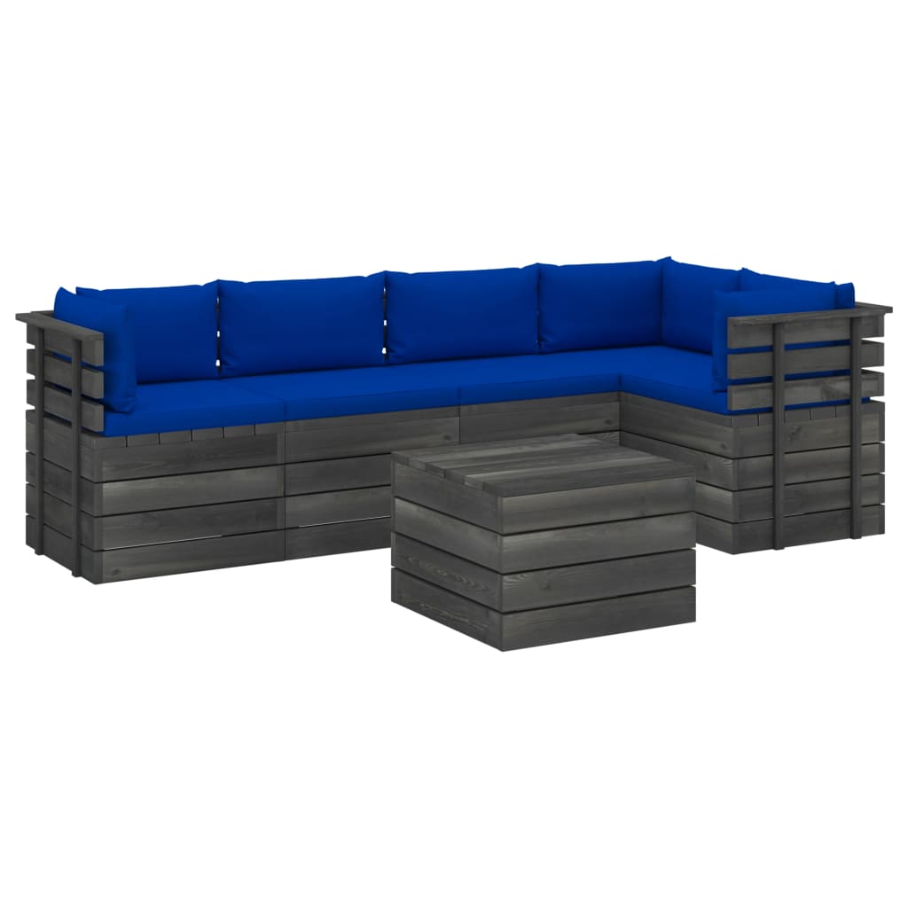 6-delige Loungeset met kussens pallet massief grenenhout