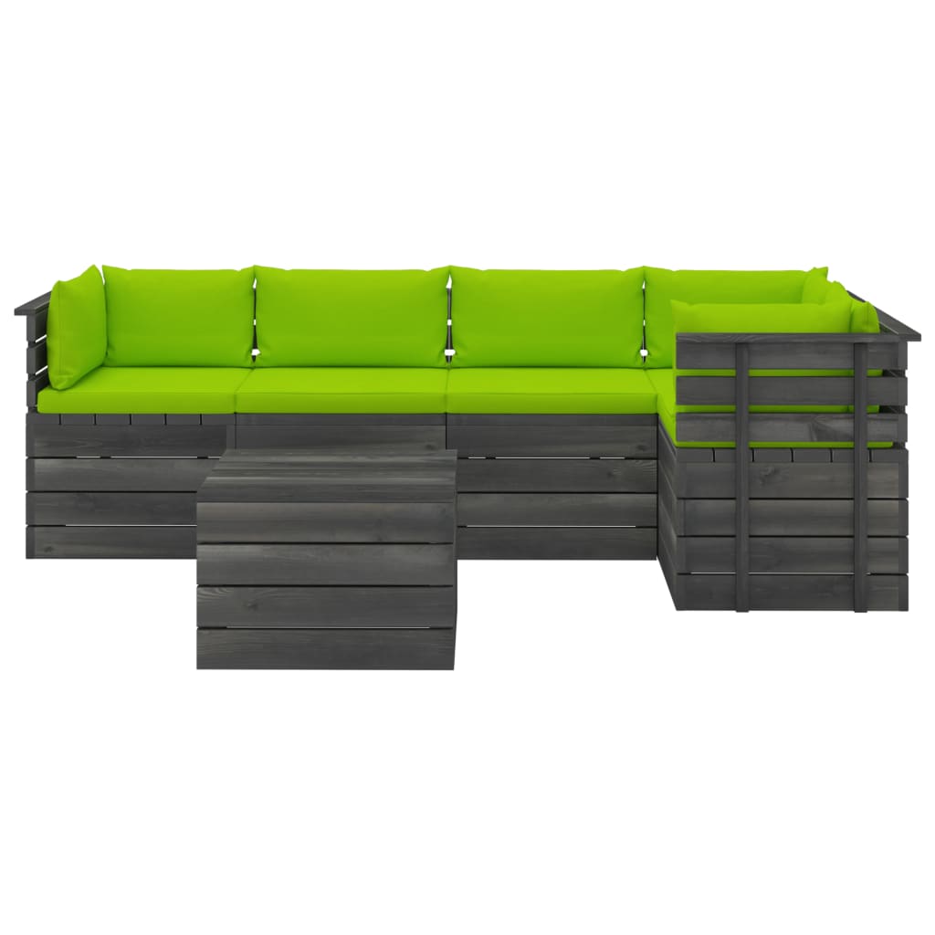 6-delige Loungeset met kussens pallet massief grenenhout