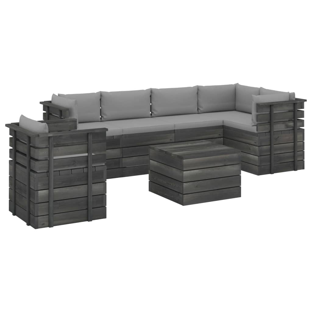 7-delige Loungeset met kussens pallet massief grenenhout