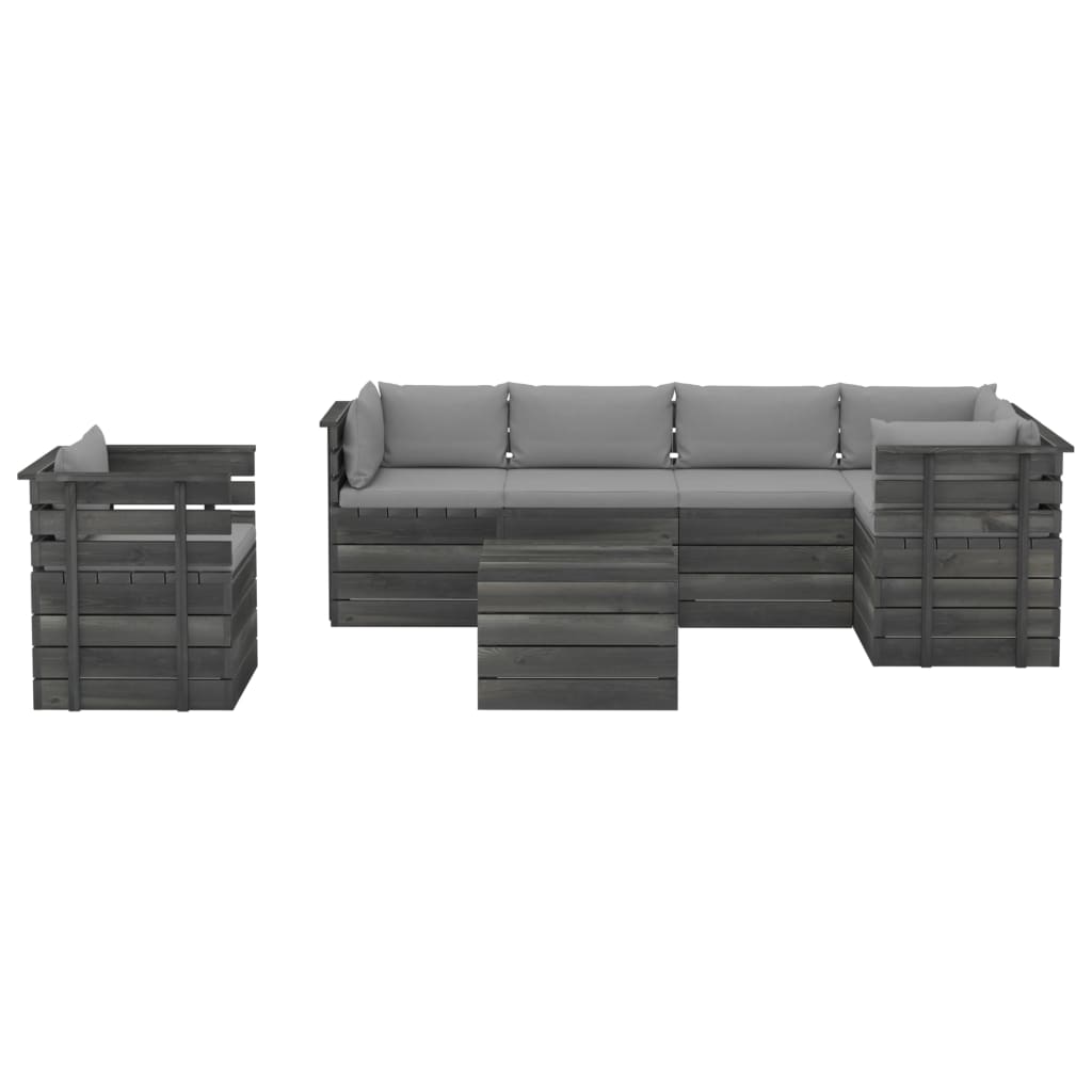 7-delige Loungeset met kussens pallet massief grenenhout