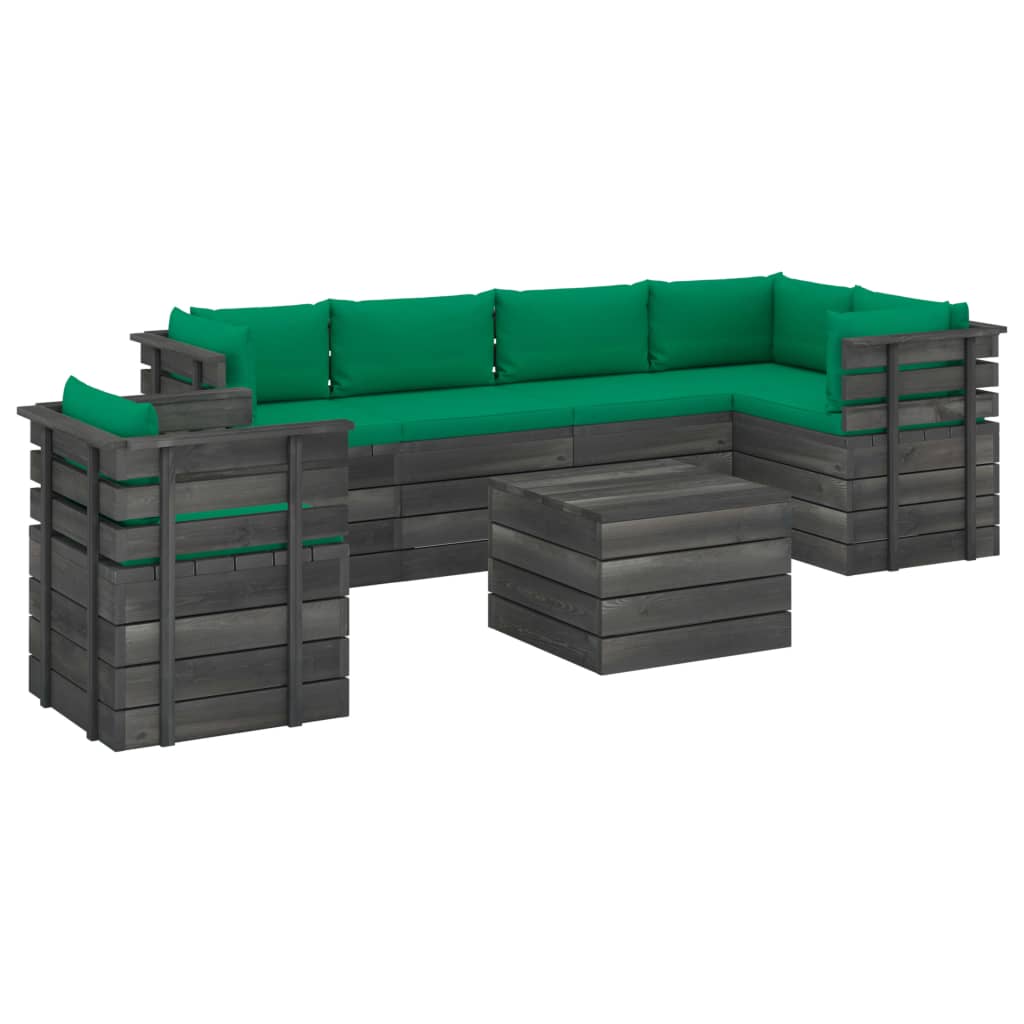 7-delige Loungeset met kussens pallet massief grenenhout