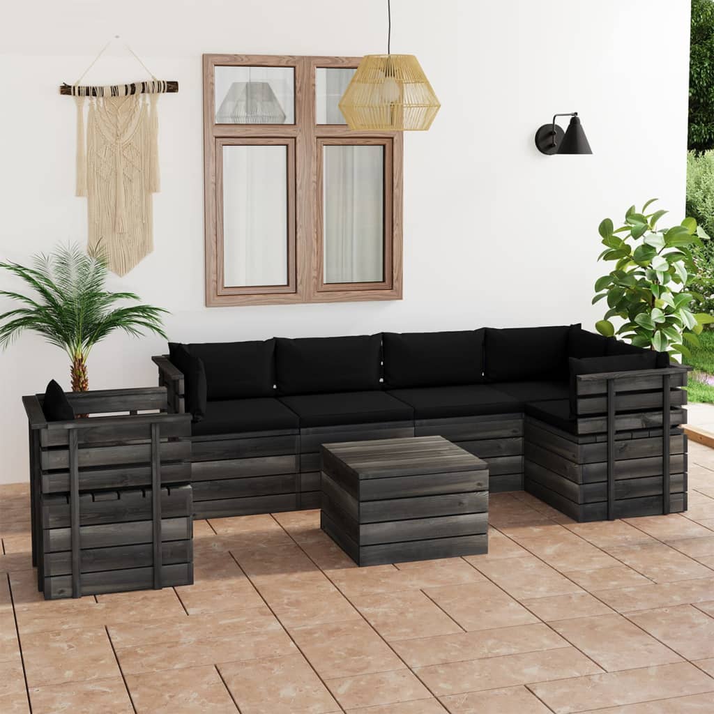 7-delige Loungeset met kussens pallet massief grenenhout