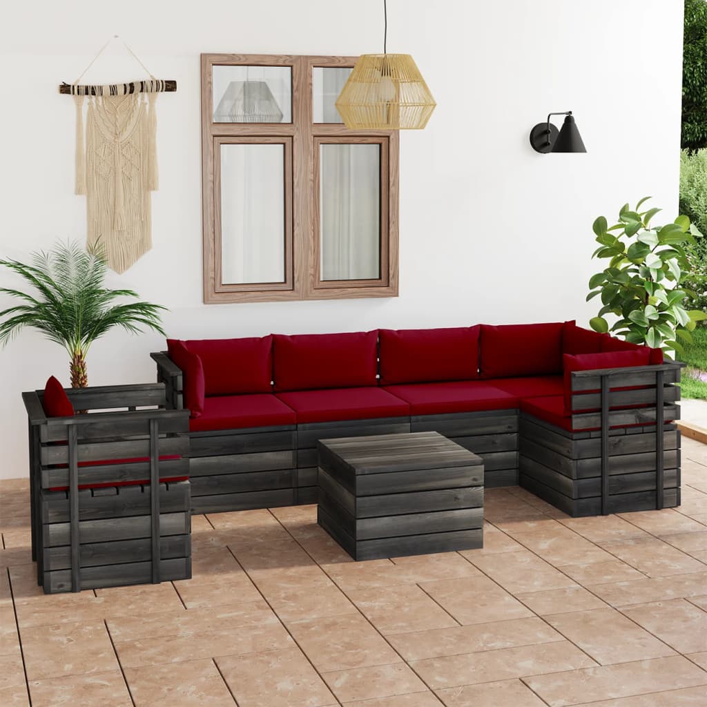 Ensemble Lounge 7 pièces avec palette de coussins en bois de pin massif