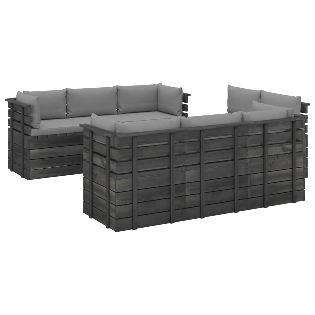 9-delige Loungeset met kussens pallet massief grenenhout