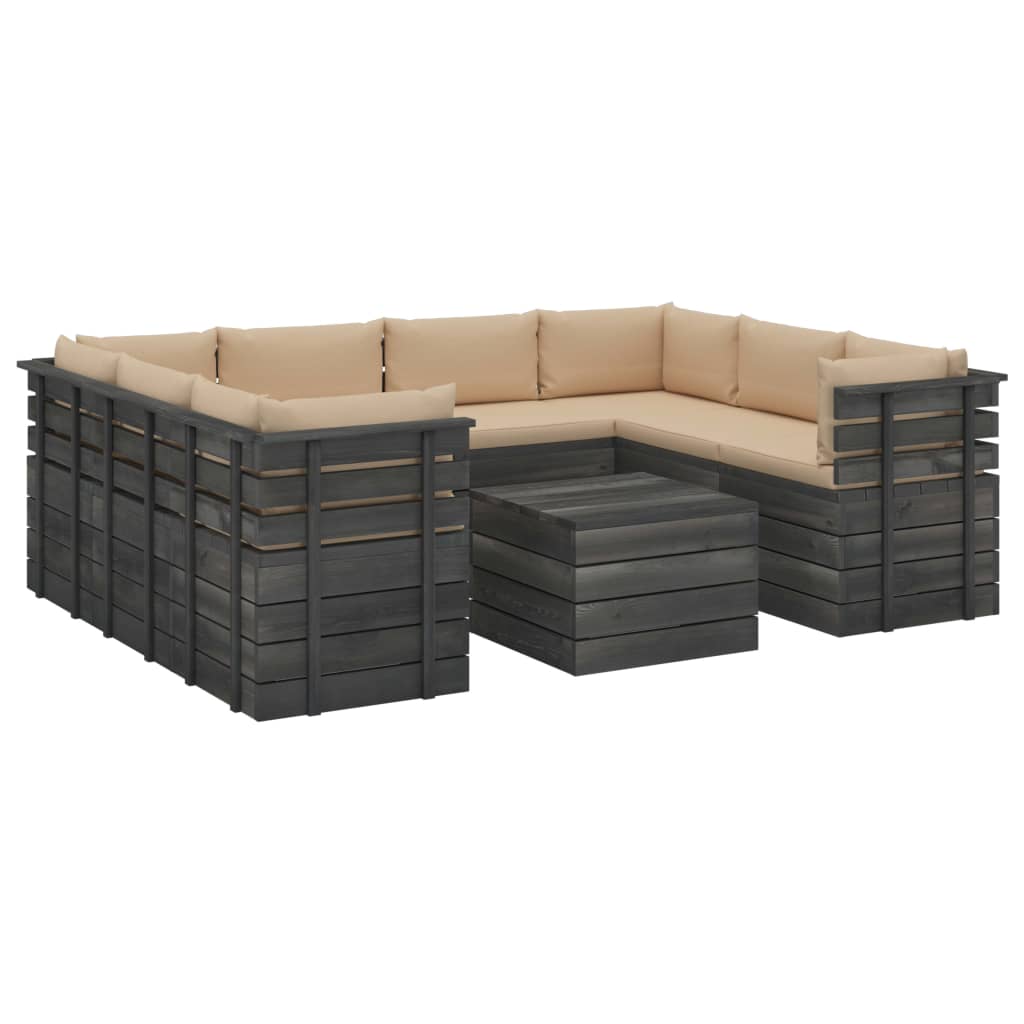 9-delige Loungeset met kussens pallet massief grenenhout