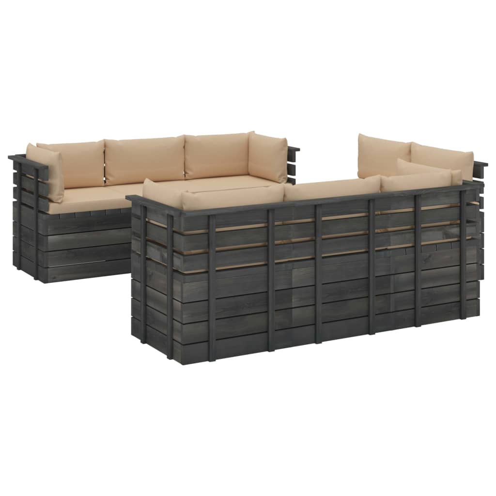 9-delige Loungeset met kussens pallet massief grenenhout