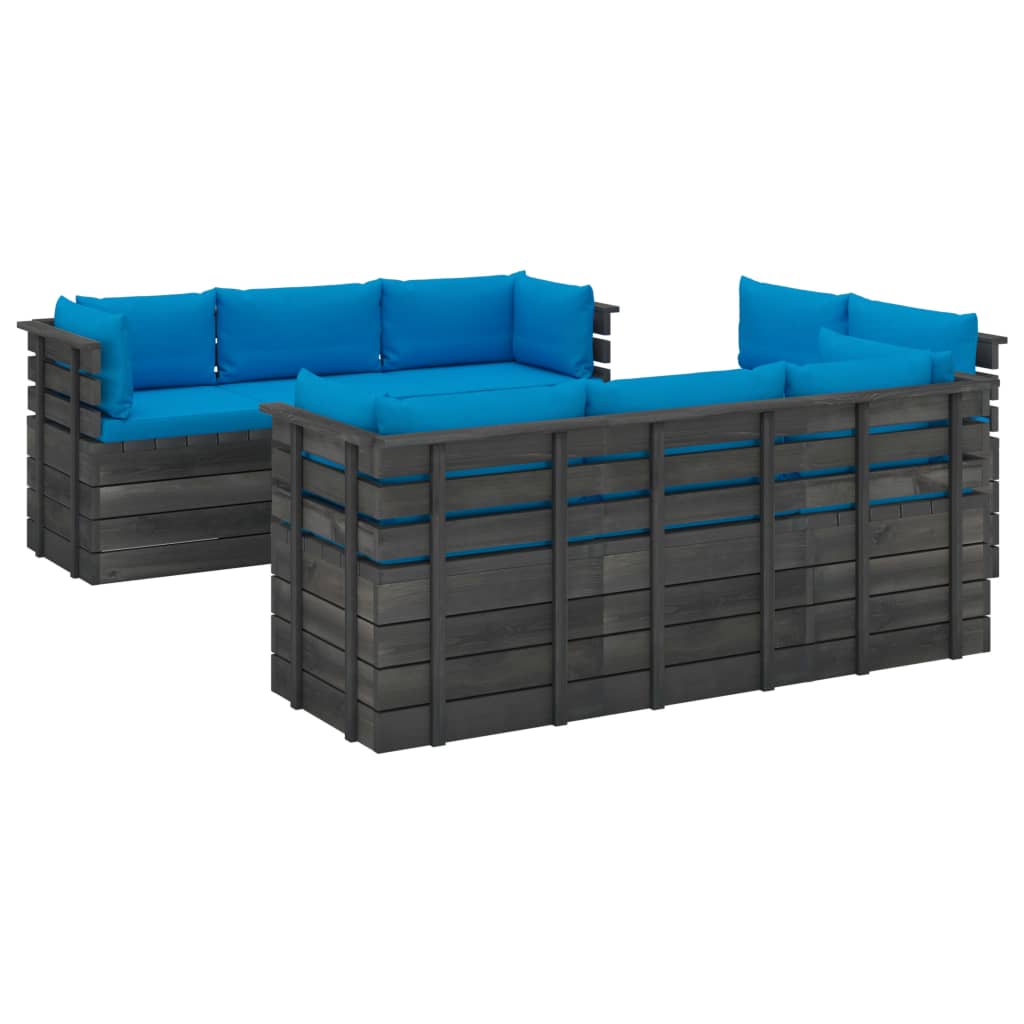 9-delige Loungeset met kussens pallet massief grenenhout