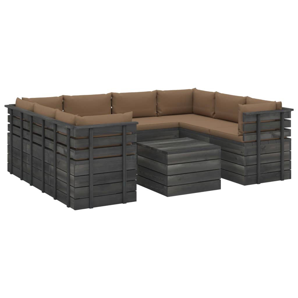 9-delige Loungeset met kussens pallet massief grenenhout