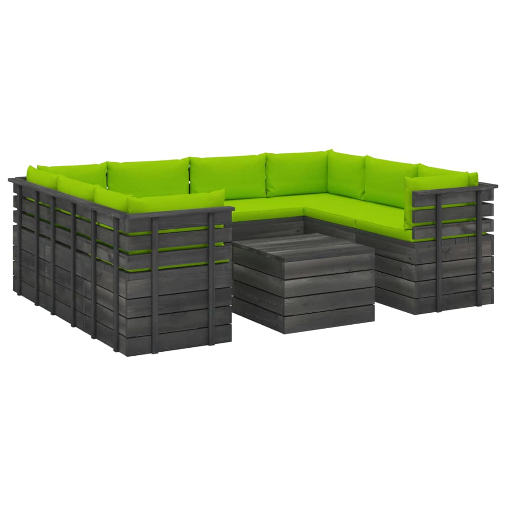 9-delige Loungeset met kussens pallet massief grenenhout