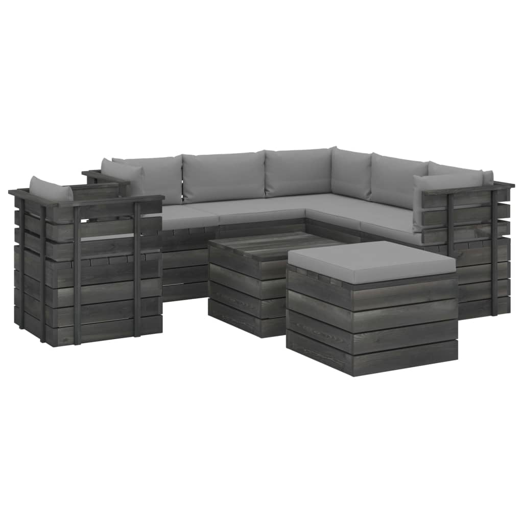 8-delige Loungeset pallet massief grenenhout donkergrijs