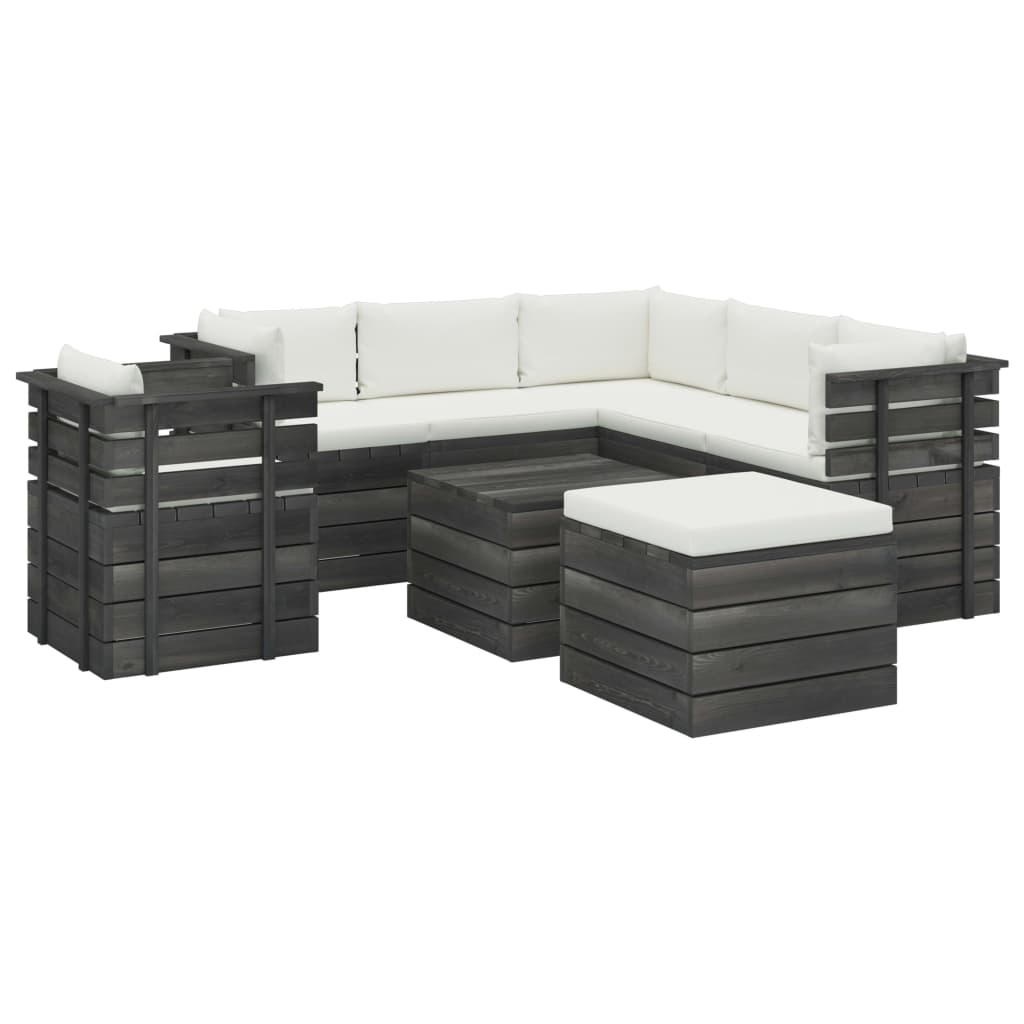 8-delige Loungeset pallet massief grenenhout donkergrijs