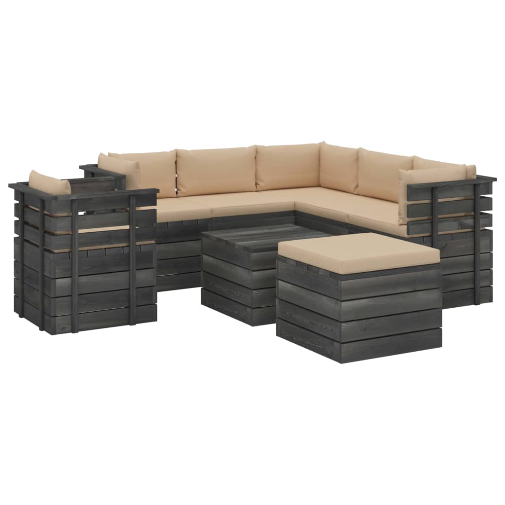 8-delige Loungeset pallet massief grenenhout donkergrijs