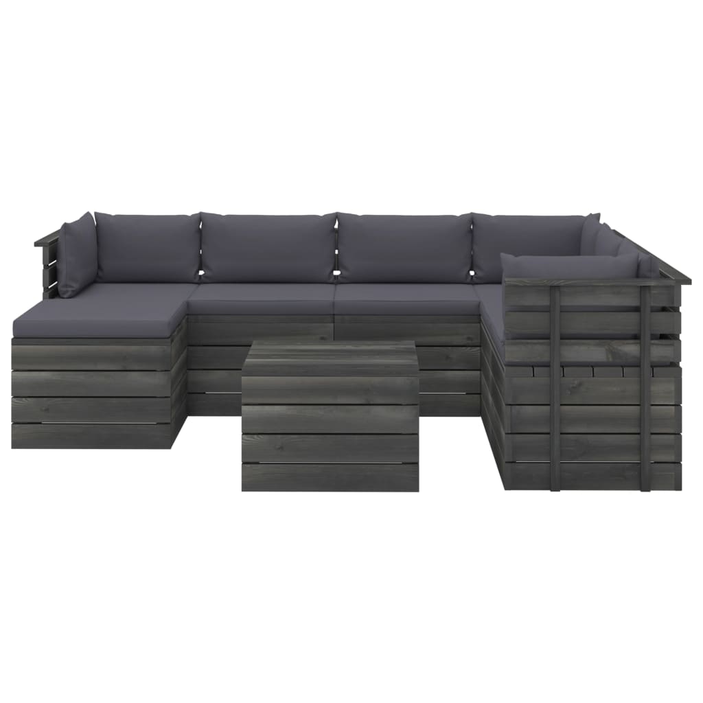 8-delige Loungeset pallet massief grenenhout donkergrijs