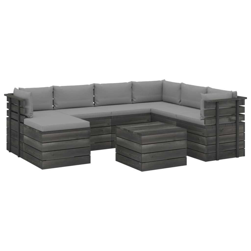 8-delige Loungeset pallet massief grenenhout donkergrijs