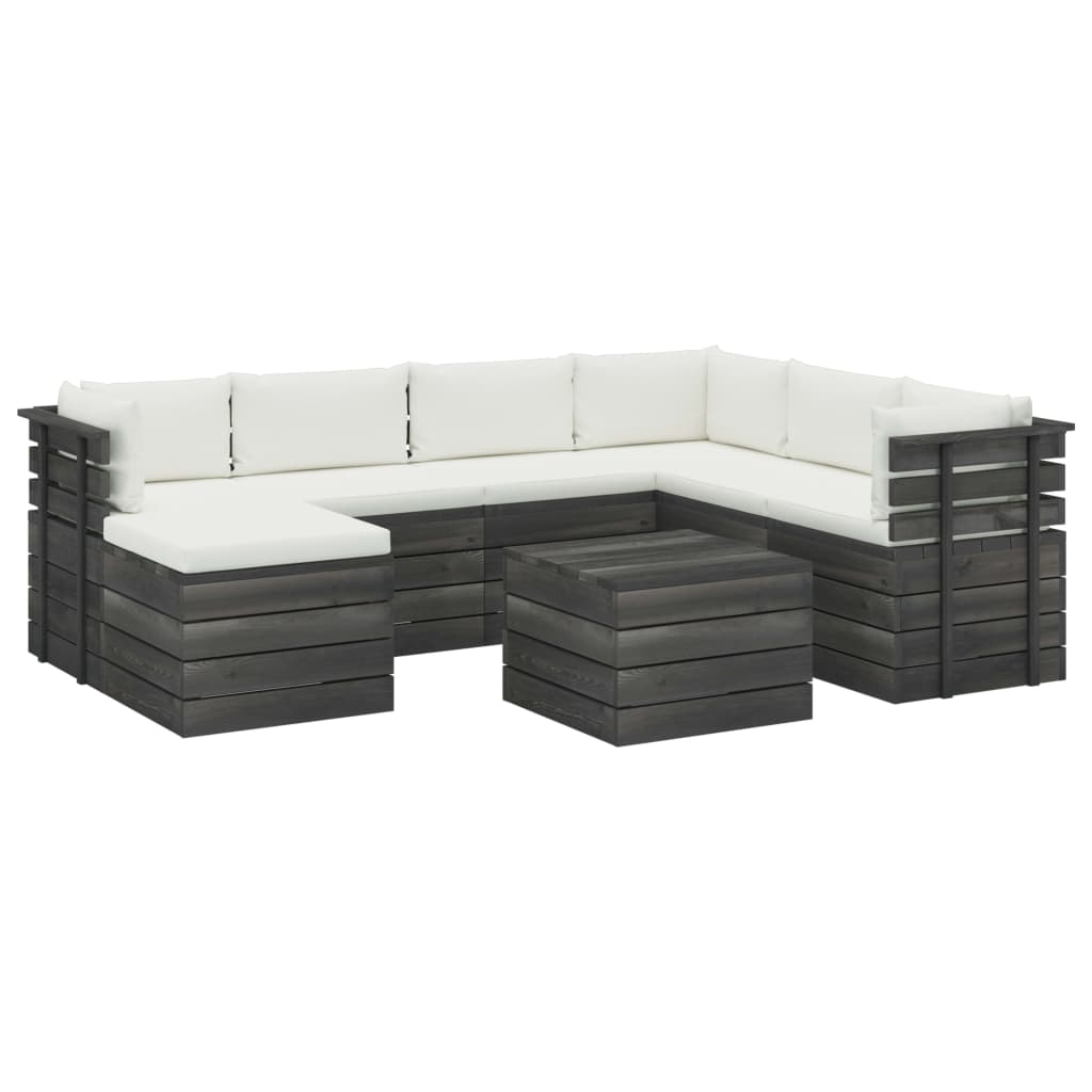 8-delige Loungeset pallet massief grenenhout donkergrijs