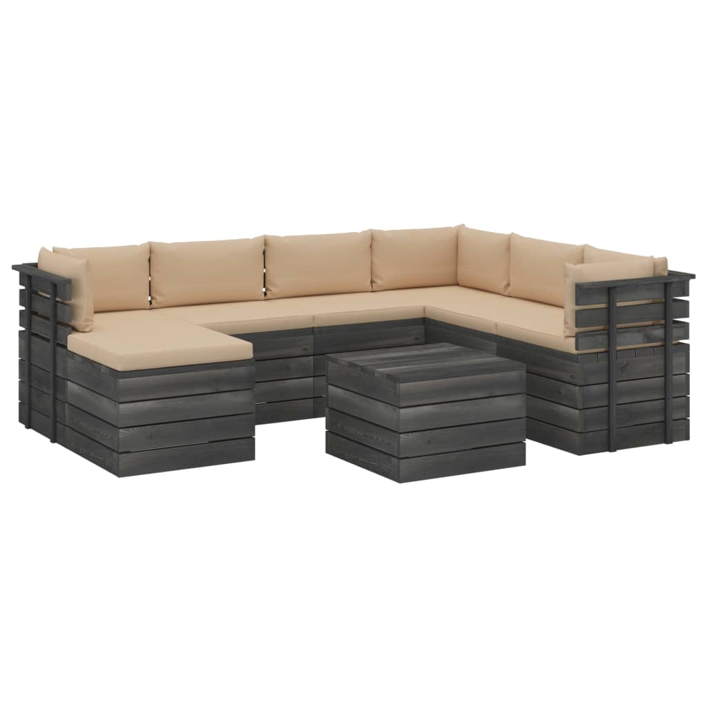 8-delige Loungeset pallet massief grenenhout donkergrijs