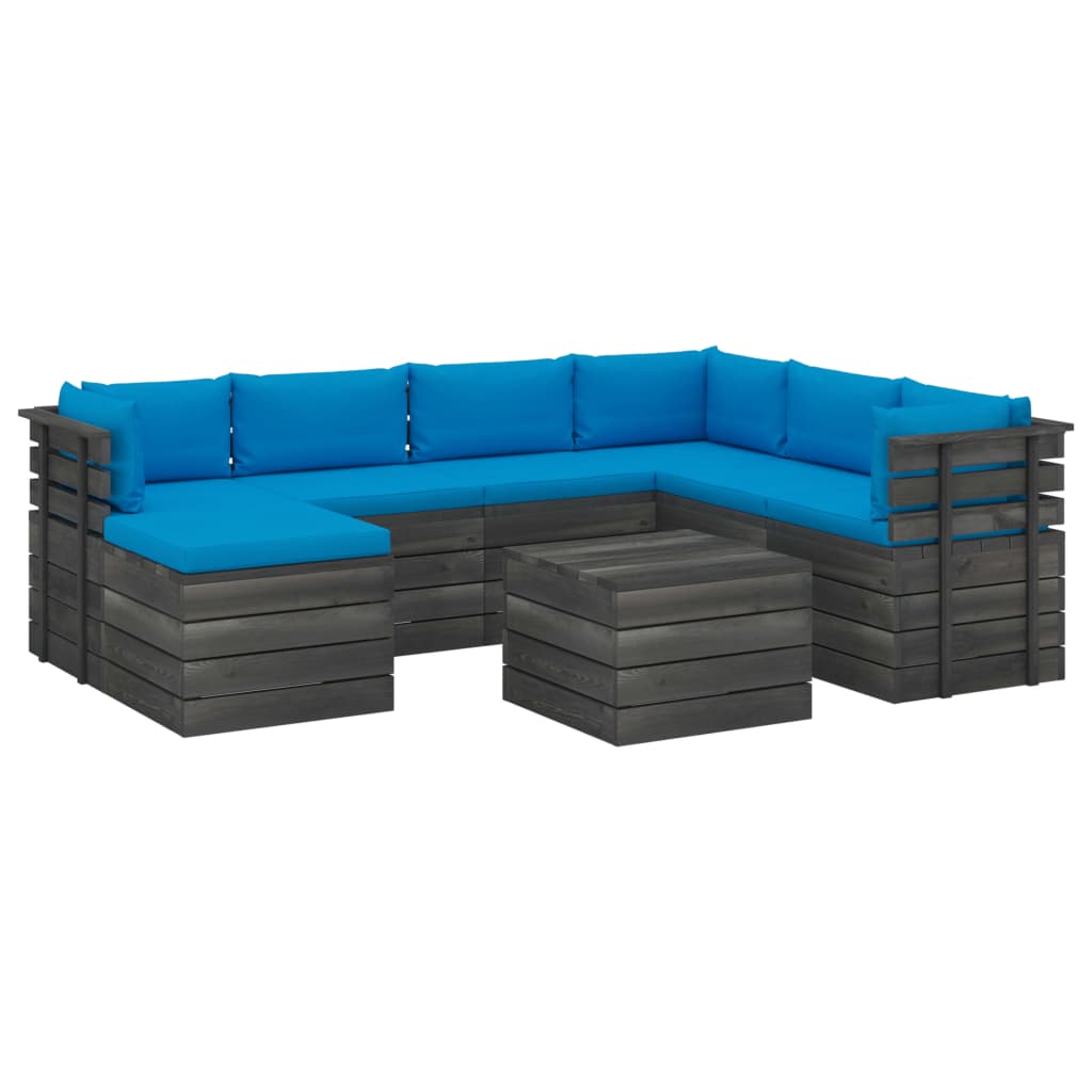 8-delige Loungeset pallet massief grenenhout donkergrijs