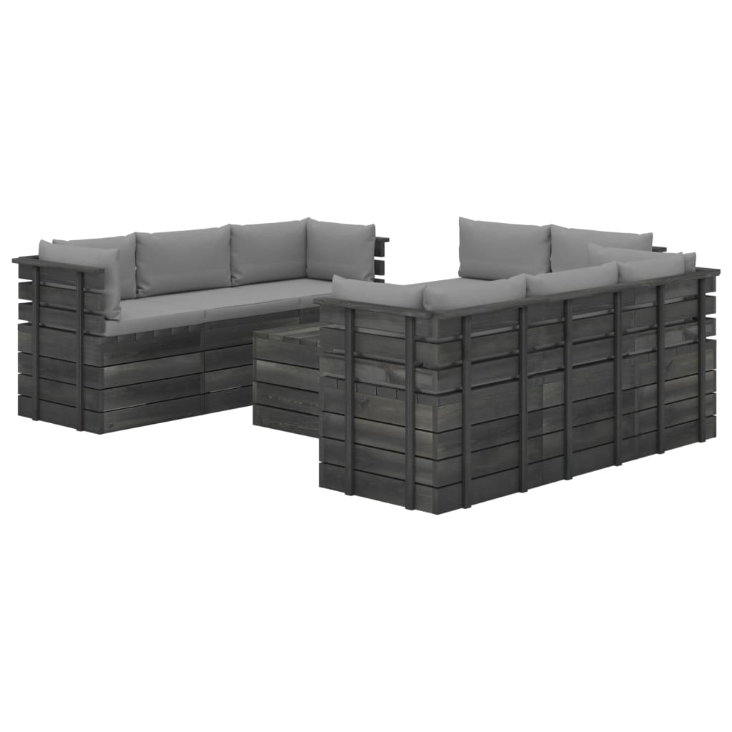 9-delige Loungeset met kussens pallet massief grenenhout