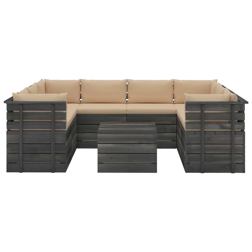 9-delige Loungeset met kussens pallet massief grenenhout