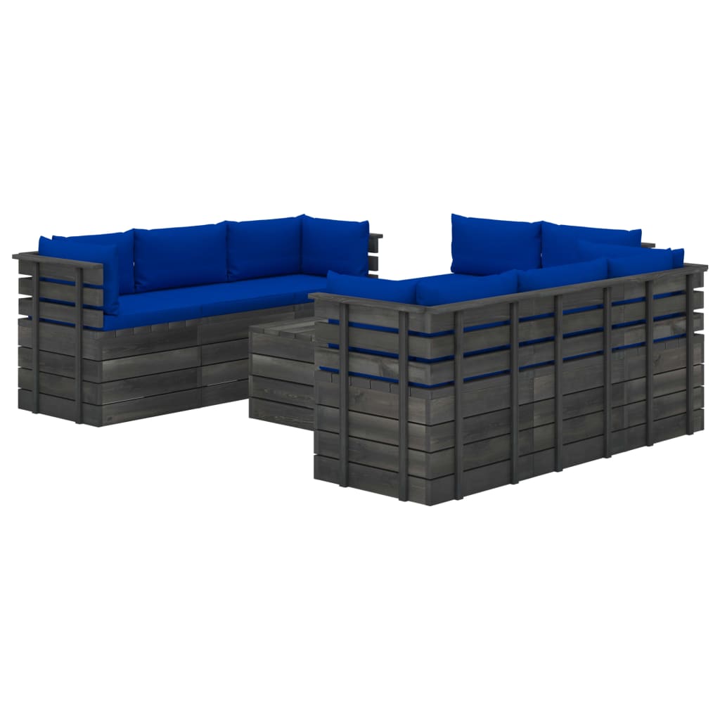 9-delige Loungeset met kussens pallet massief grenenhout