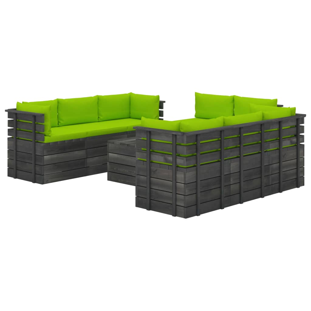 9-delige Loungeset met kussens pallet massief grenenhout