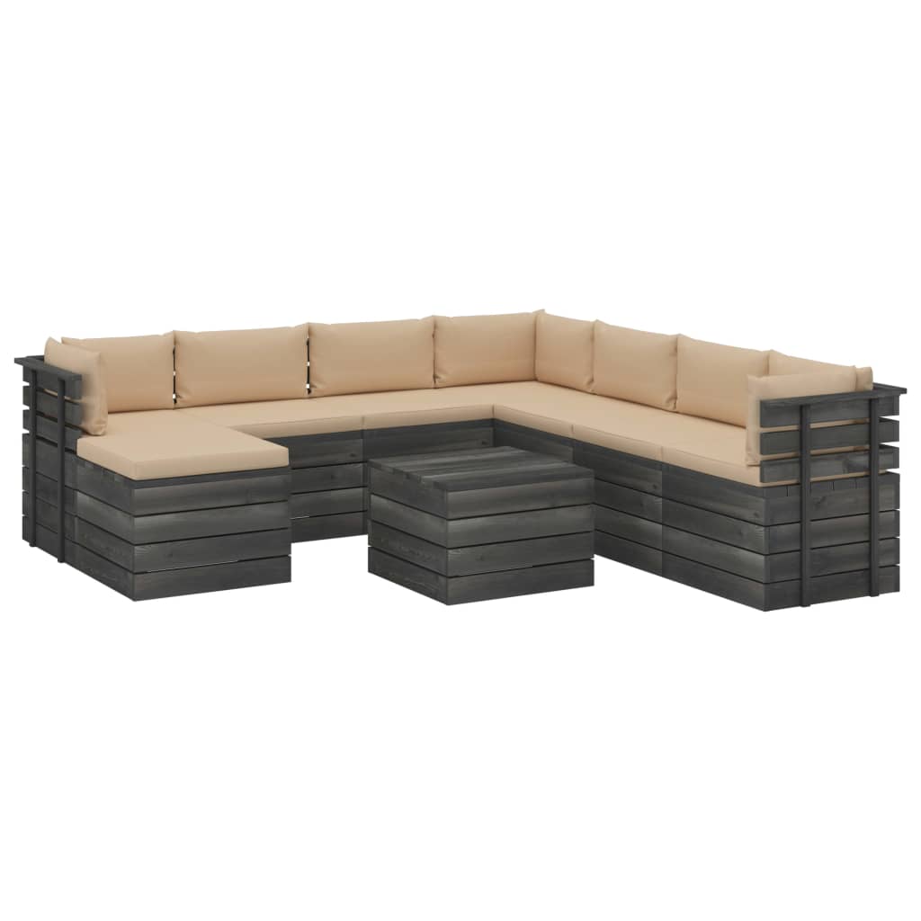 9-delige Loungeset pallet massief grenenhout donkergrijs