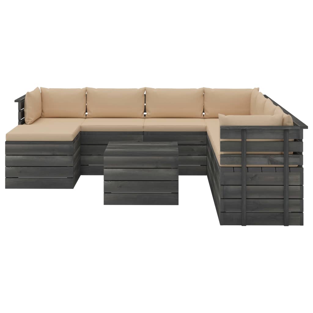 9-delige Loungeset pallet massief grenenhout donkergrijs