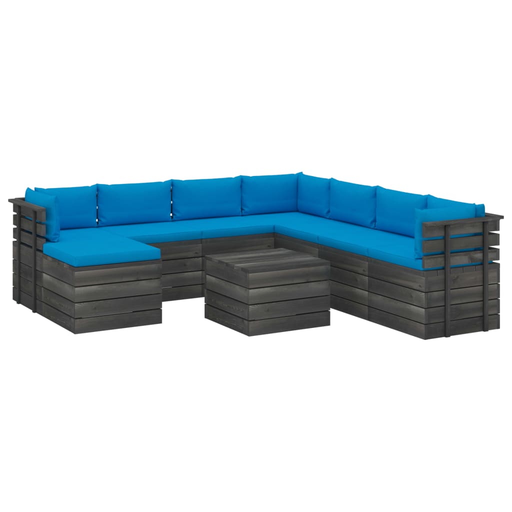 9-delige Loungeset pallet massief grenenhout donkergrijs