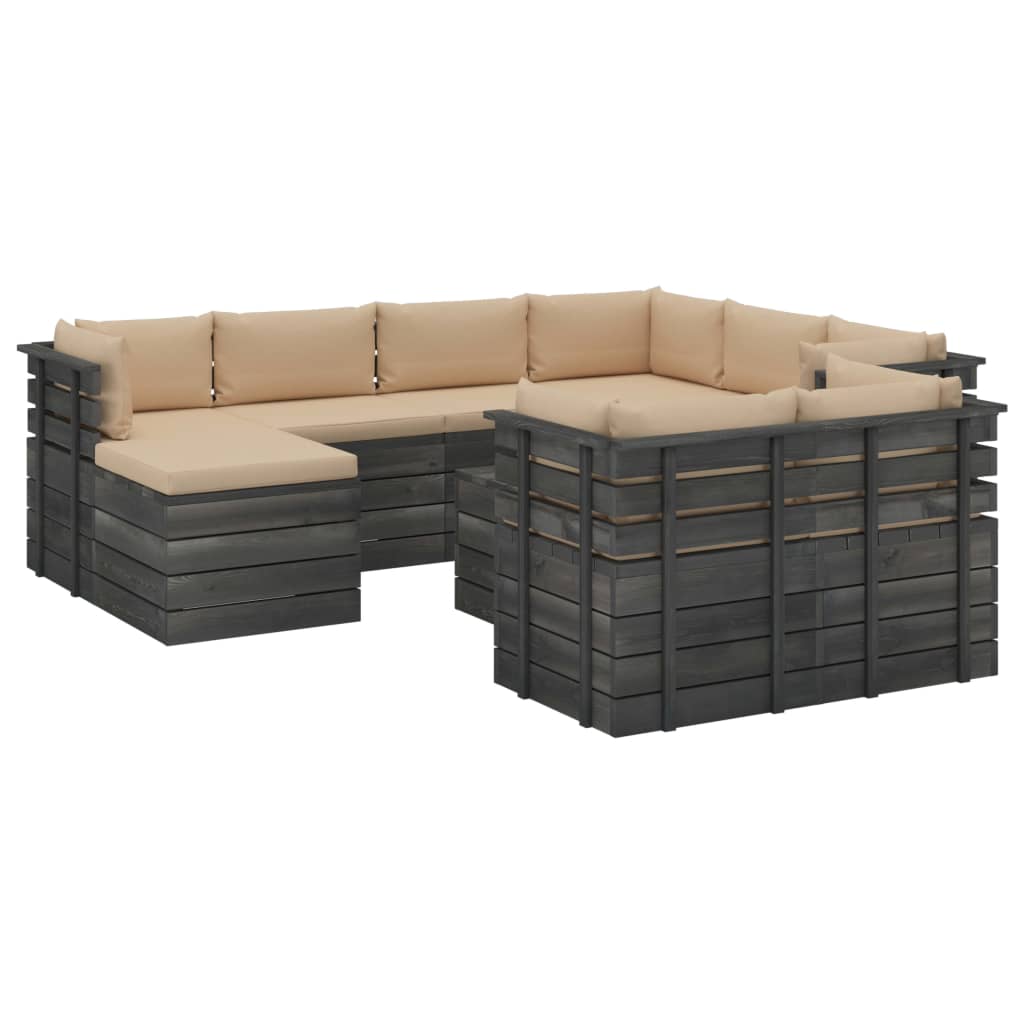 10-delige Loungeset pallet massief grenenhout donkergrijs