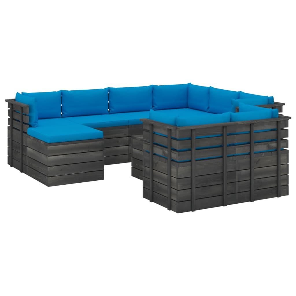 10-delige Loungeset met kussens pallet massief grenenhout