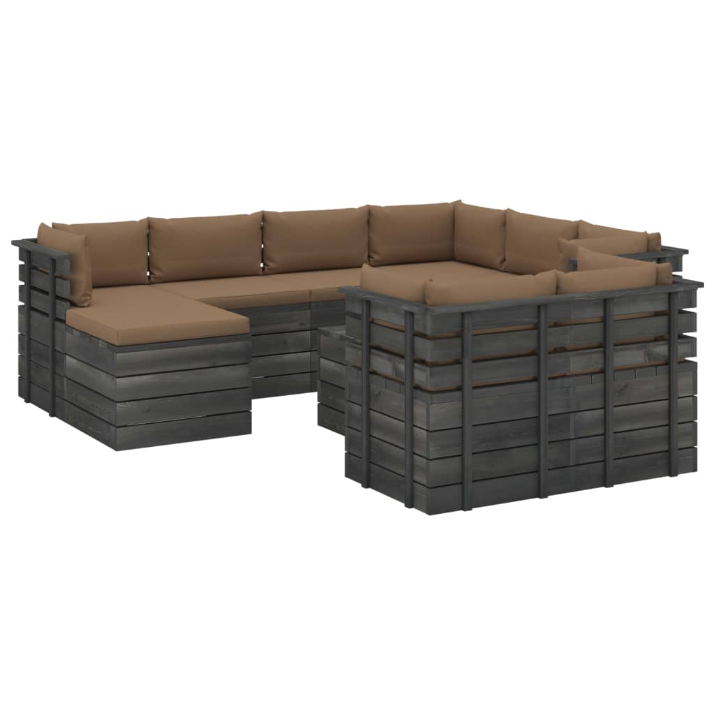 10-delige Loungeset pallet massief grenenhout donkergrijs