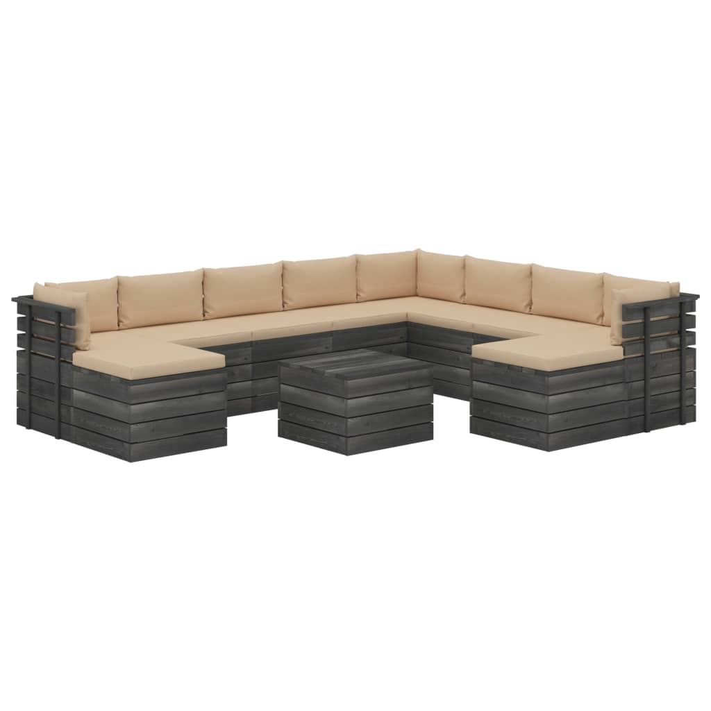 11-delige Loungeset pallet met kussens massief grenenhout