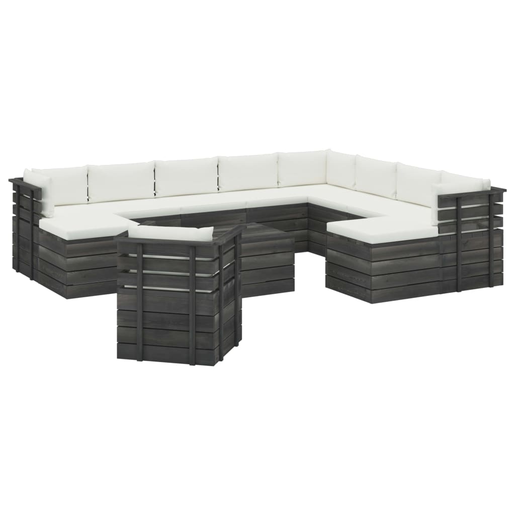 12-delige Loungeset pallet met kussens massief grenenhout