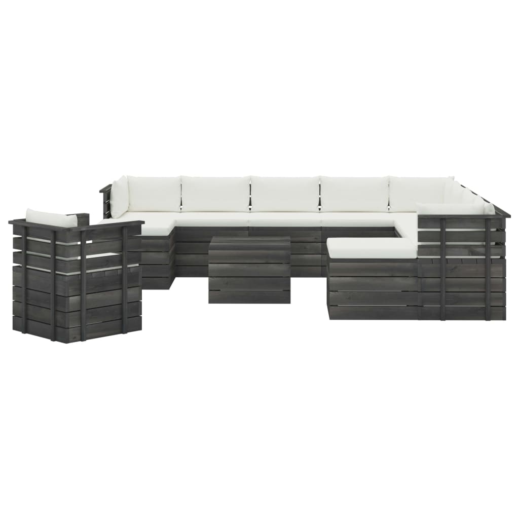 12-delige Loungeset pallet met kussens massief grenenhout