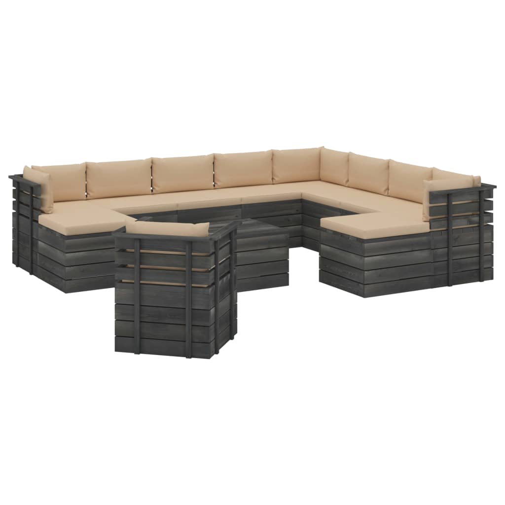 12-delige Loungeset pallet massief grenenhout donkergrijs