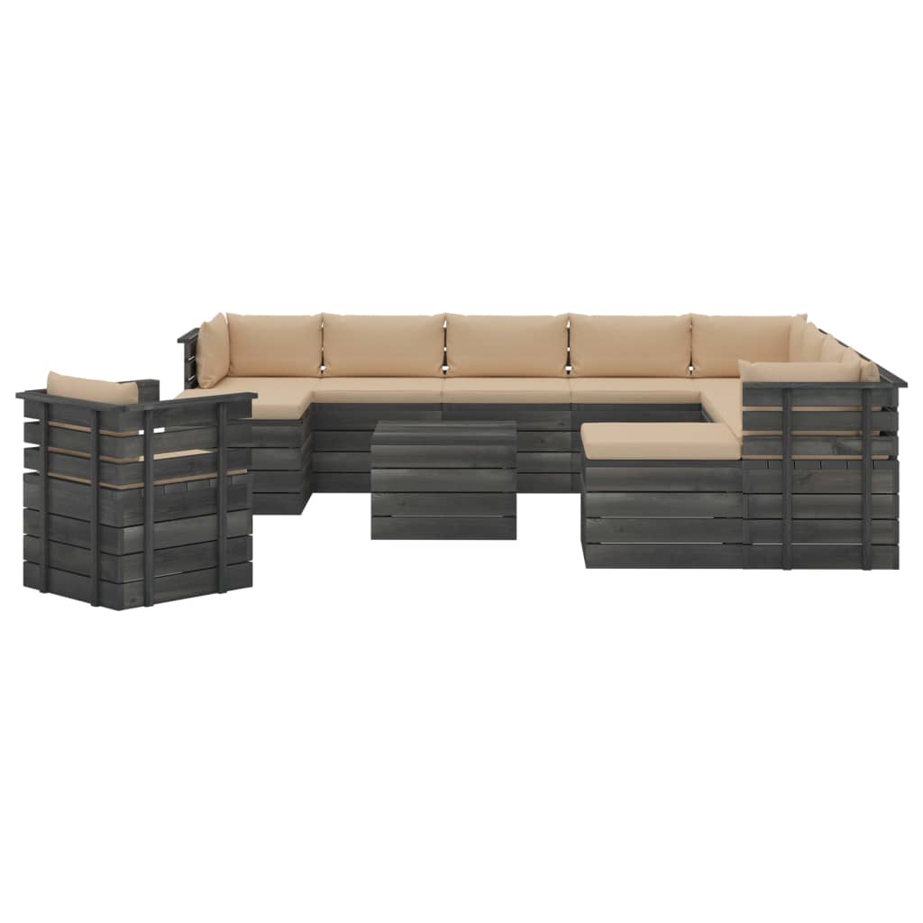 12-delige Loungeset pallet met kussens massief grenenhout