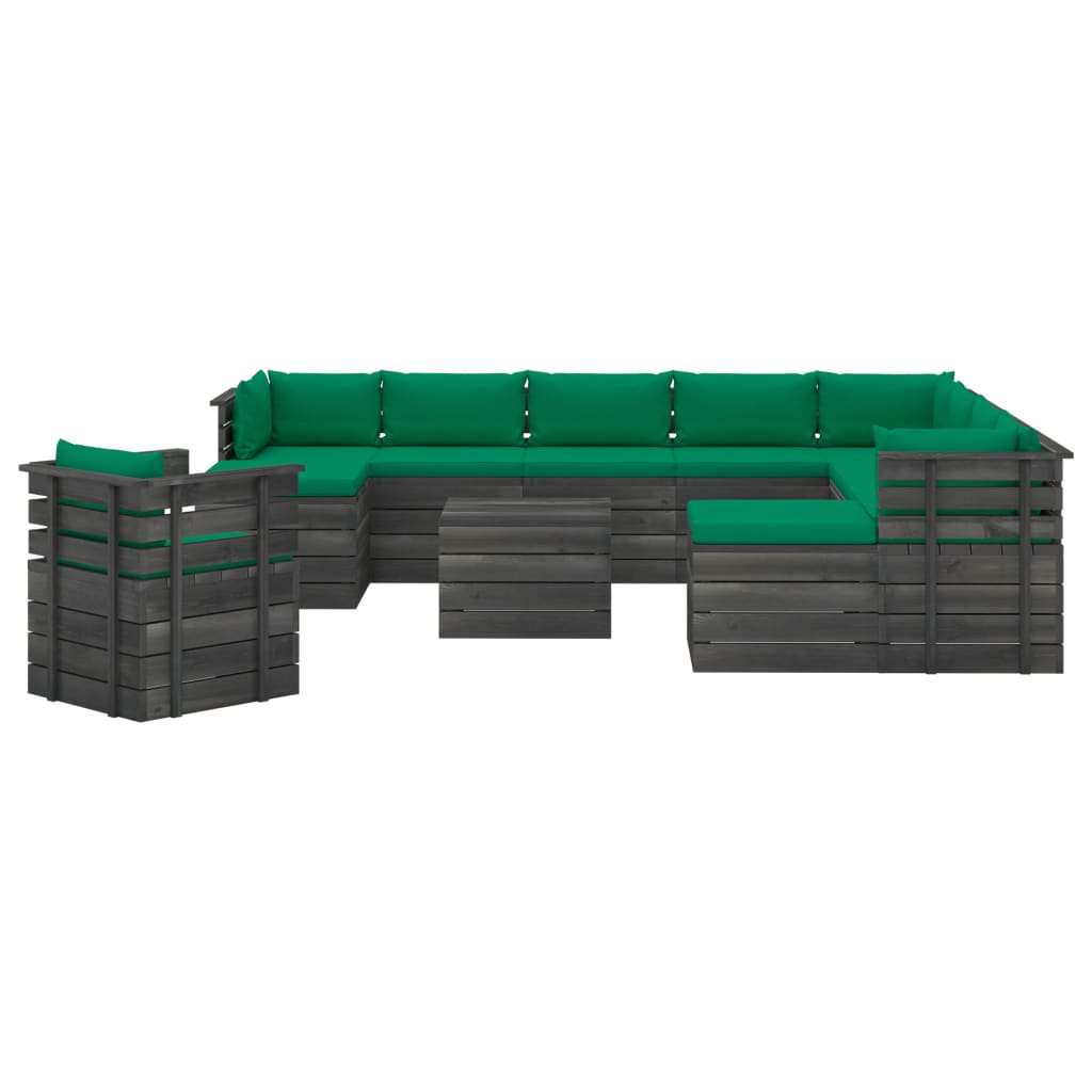 12-delige Loungeset pallet massief grenenhout donkergrijs