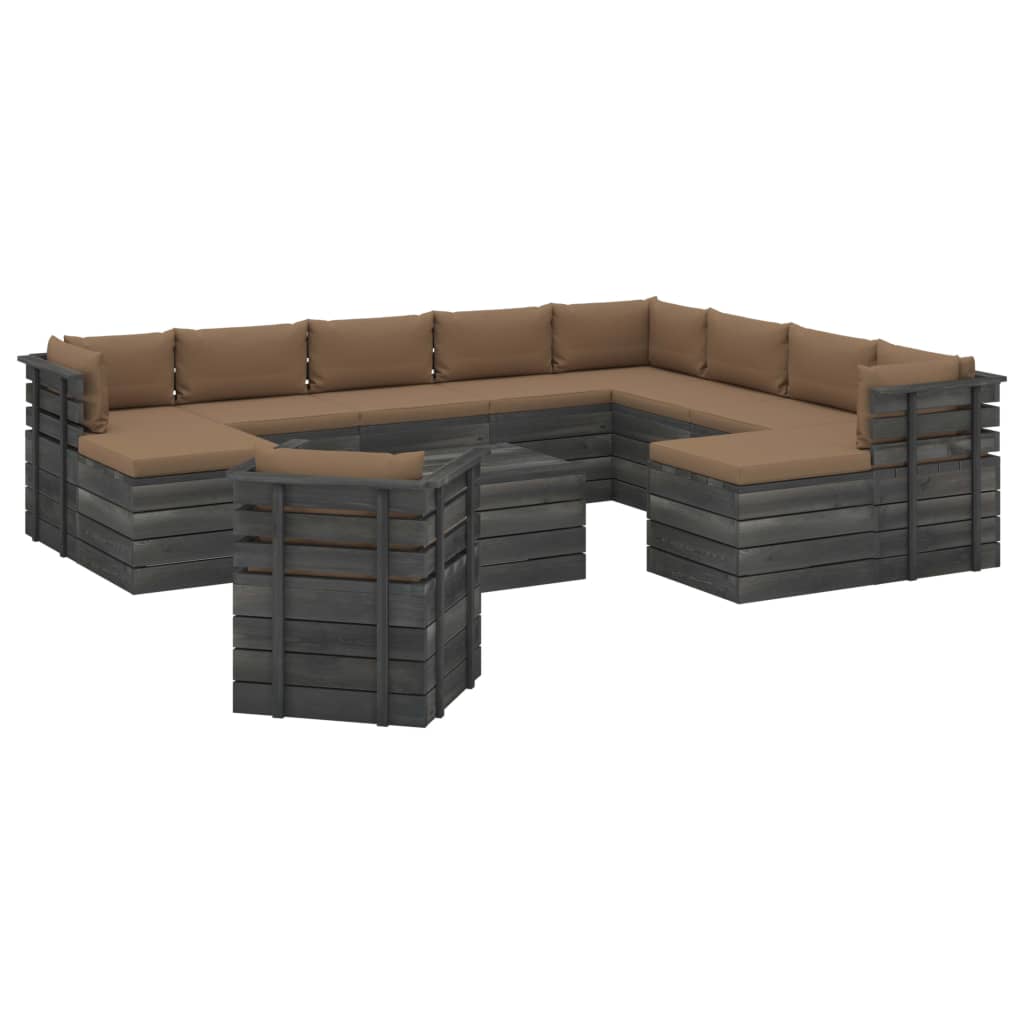 12-delige Loungeset pallet met kussens massief grenenhout