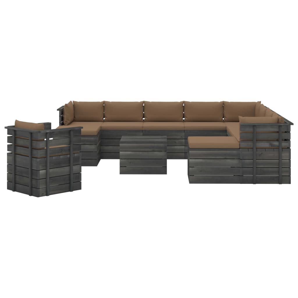 12-delige Loungeset pallet met kussens massief grenenhout