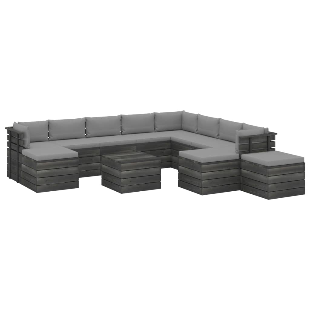 12-delige Loungeset pallet massief grenenhout donkergrijs