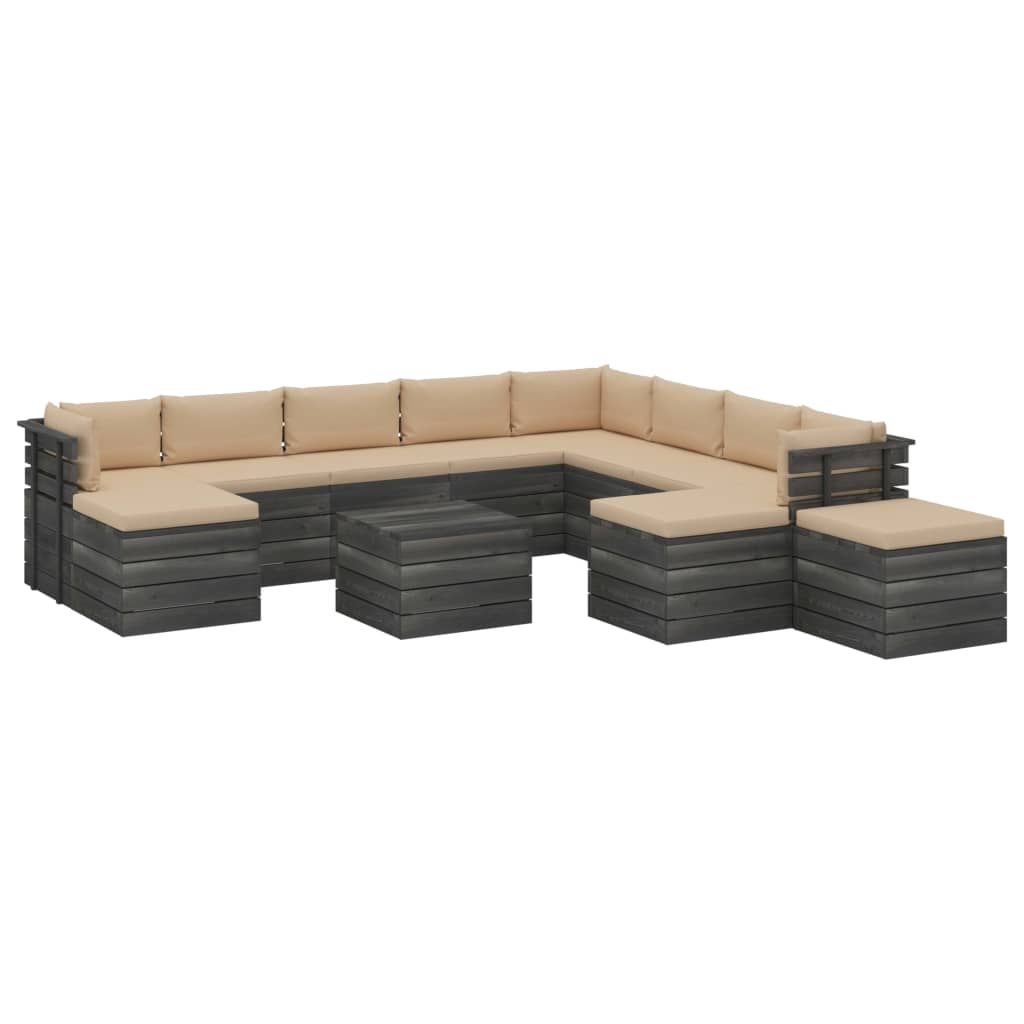 12-delige Loungeset pallet massief grenenhout donkergrijs