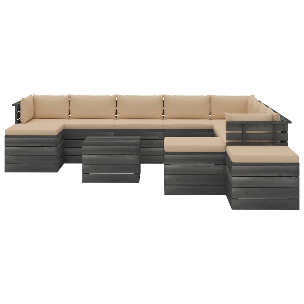 12-delige Loungeset pallet massief grenenhout donkergrijs