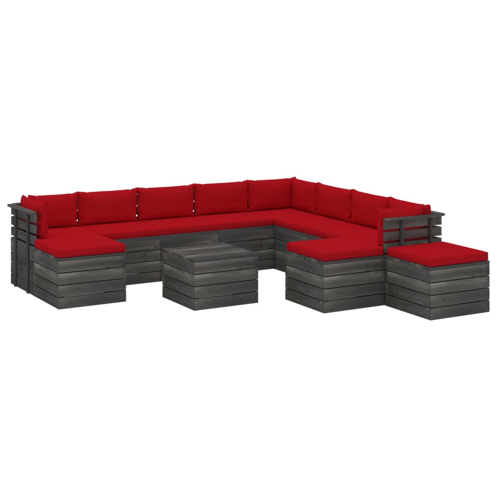 12-delige Loungeset met kussens pallet massief grenenhout