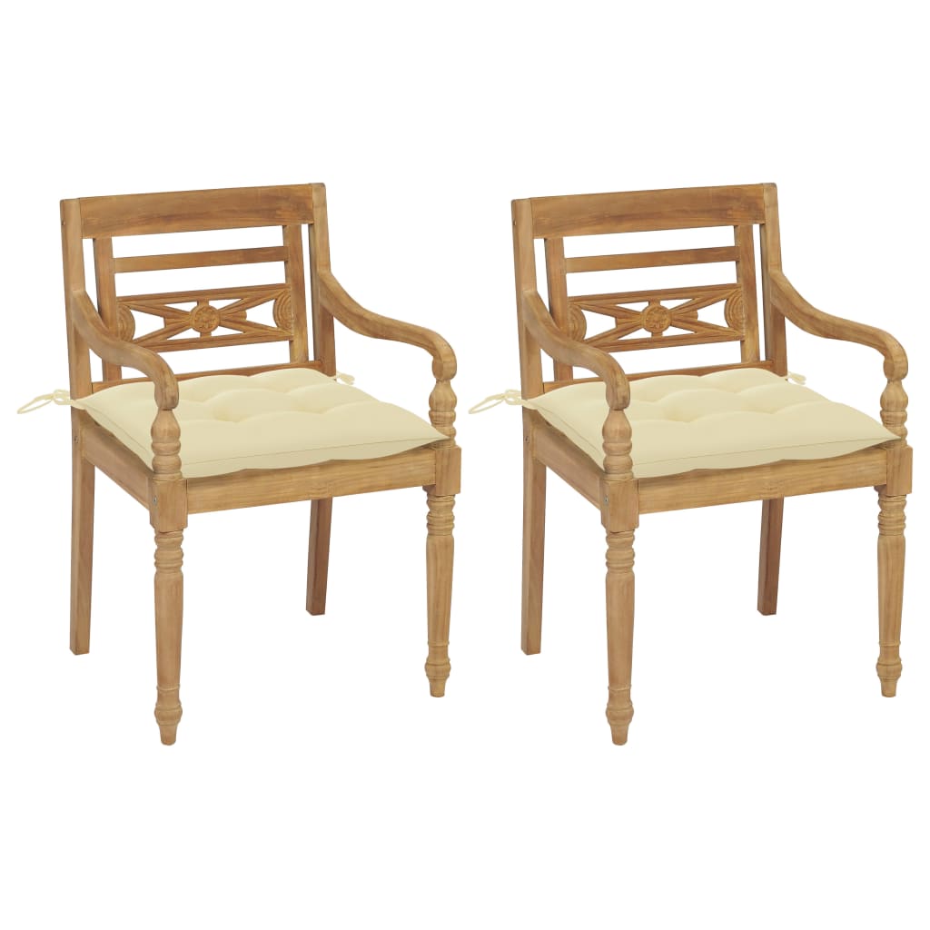 Chaises Batavia 2 pcs avec coussins bleu clair en bois de teck massif